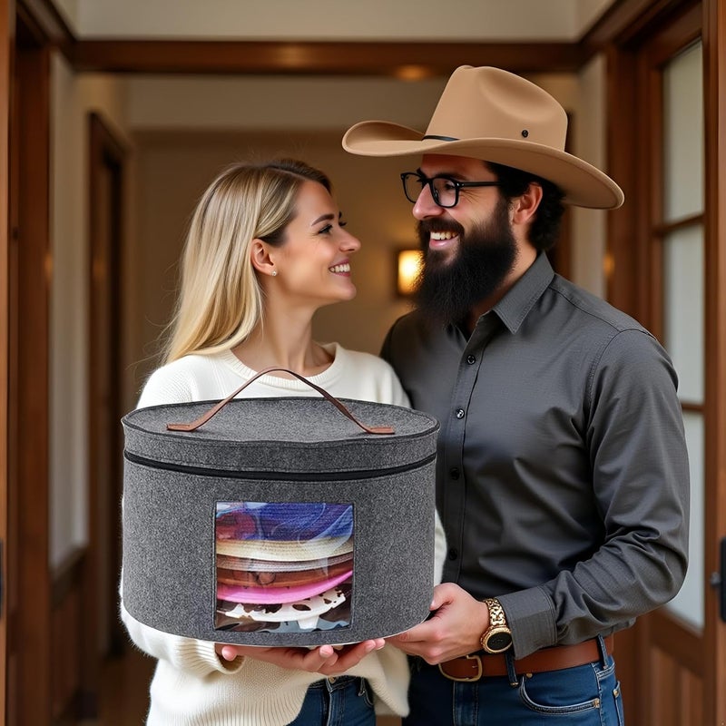 Memfish Hat Box-Hats Boxes for Women Storage Travel Large Round Hat Carrier Case Organizer (Grey) - Image 4